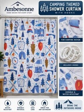New ambesonne camping themed shower curtain w/hooks #18